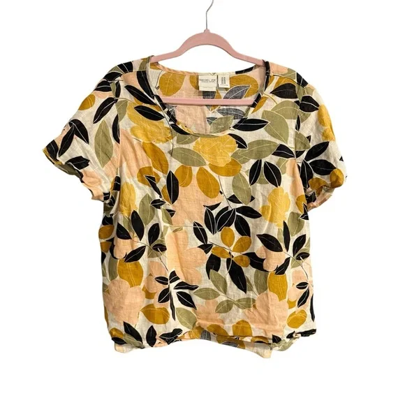 Rachel Zoe Women's S/S 100% Linen Floral Shirt Top sz 1X - Picture 2 of 10